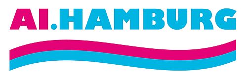 AI.HAMBURG Logo. AI ist in Magenta geschrieben und Hamburg in Türkis, mit einer Welle in beiden Farben darunter.